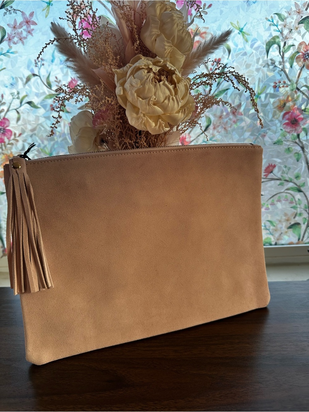 NWT Hello 3AM Forever Blush Pink Suede Leather Oversized Clutch